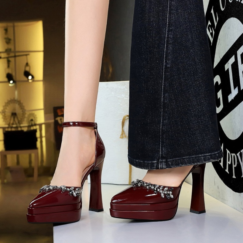Patent leather sandals high-heeled platform for women