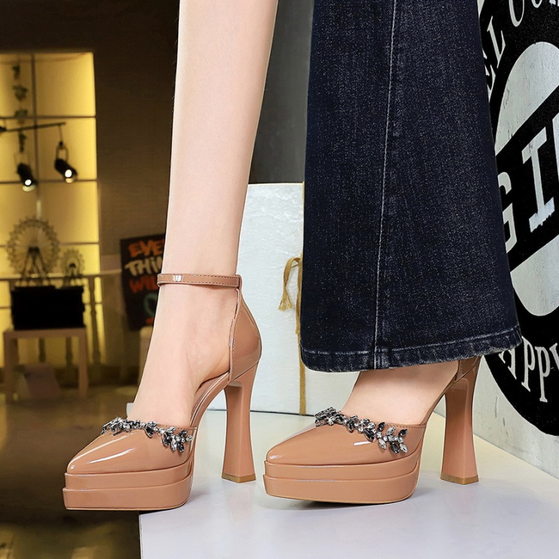 Patent leather sandals high-heeled platform for women
