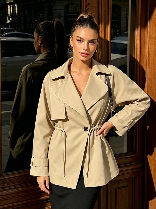 Lapel autumn windbreaker all-match coat for women