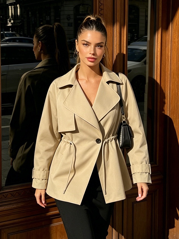Lapel autumn windbreaker all-match coat for women