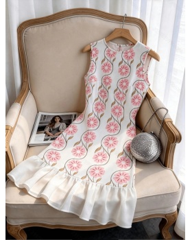 Slim round neck flowers elegant sleeveless dress