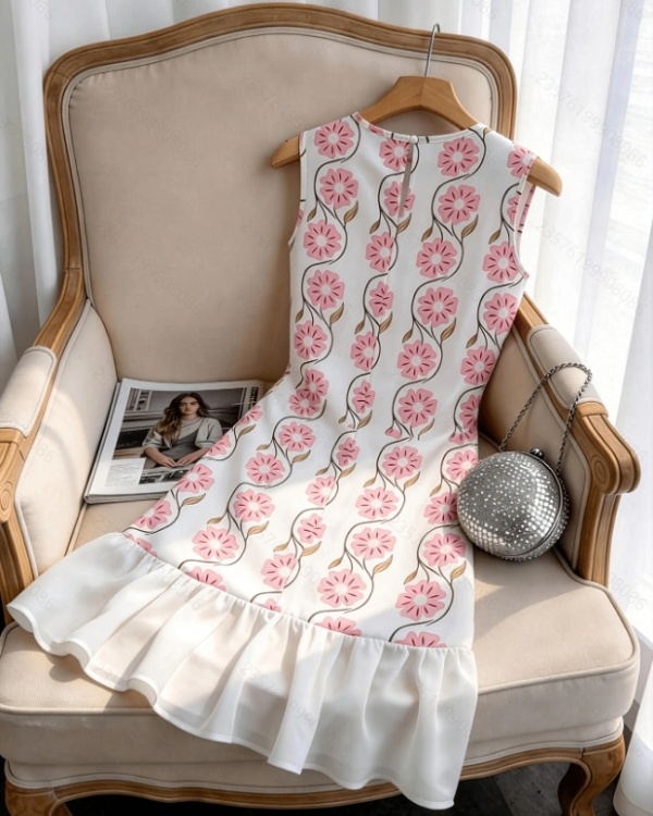 Slim round neck flowers elegant sleeveless dress