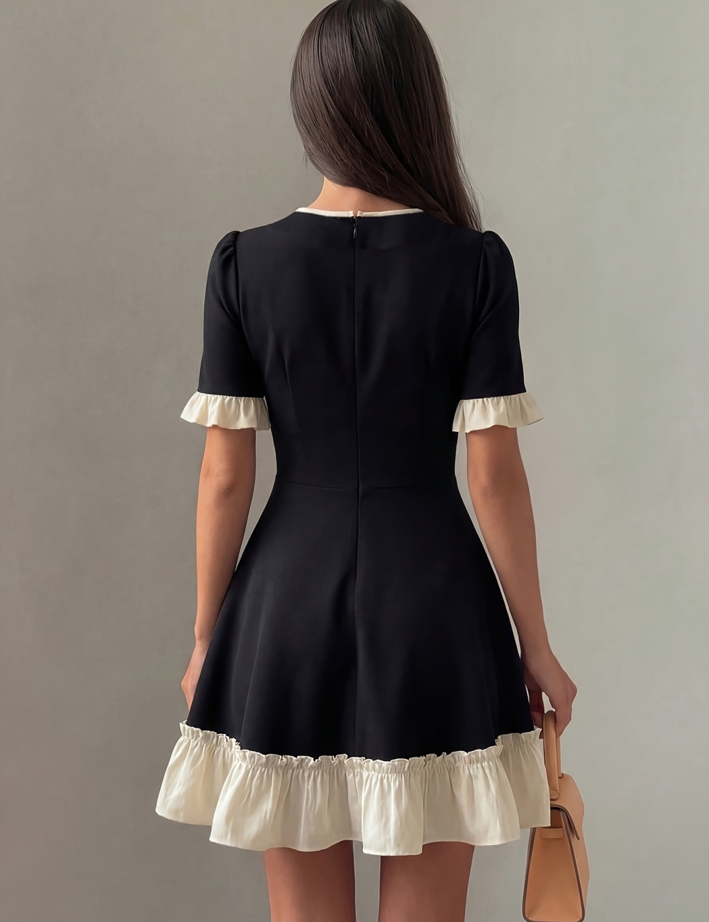 V-neck romantic mixed colors A-line frenum dress