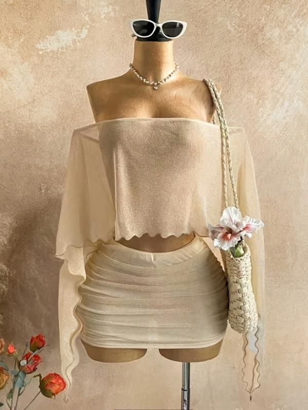 Long sleeve perspective skirt sloping shoulder tops