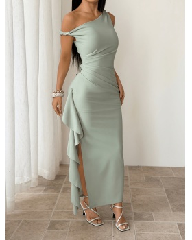 Sloping shoulder slit elegant dress for women
