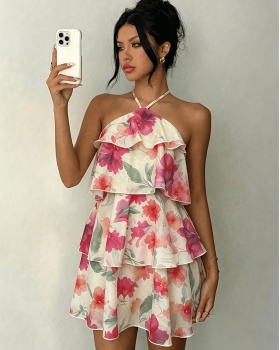 Flowers halter sexy romantic multilayer dress