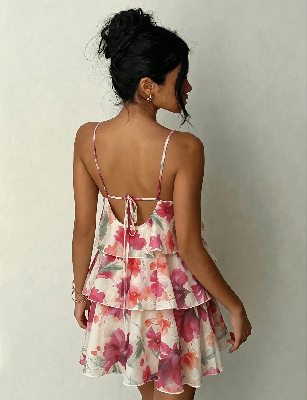 Flowers halter sexy romantic multilayer dress