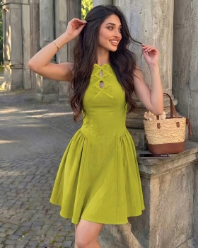 Round neck elegant short sleeveless bow dress