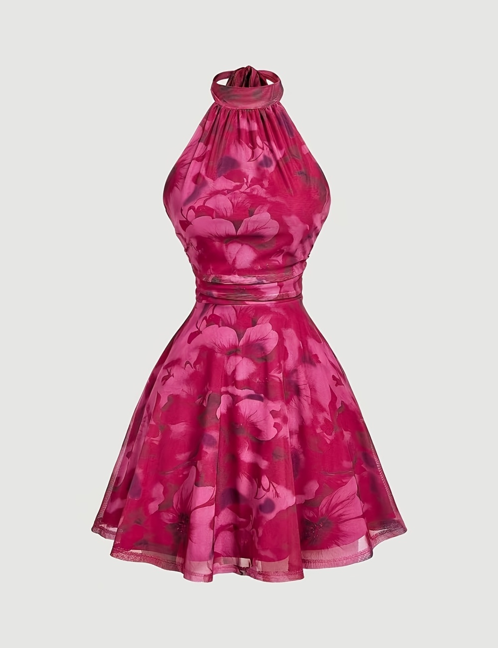 Flowers mesh romantic printing halter dress