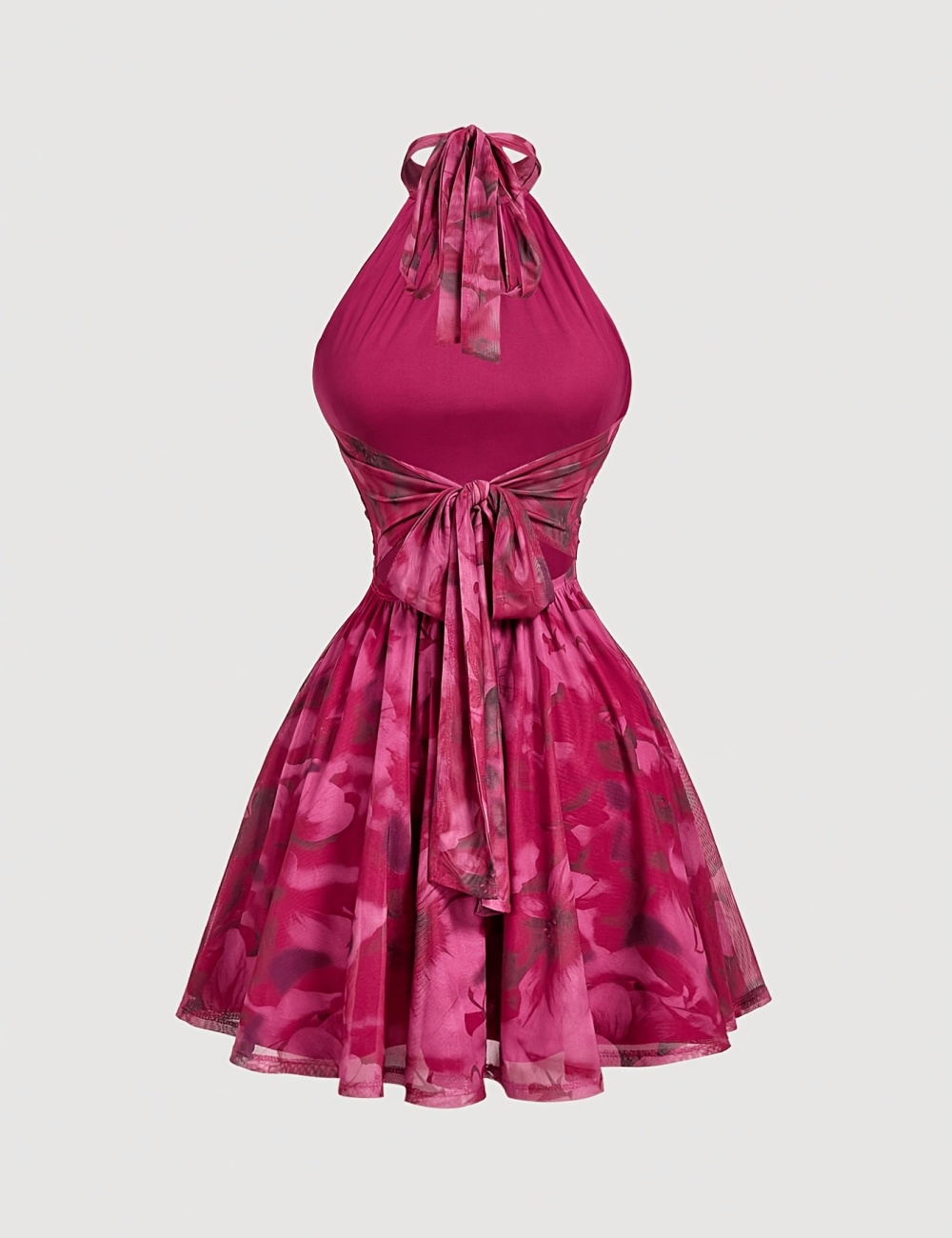 Flowers mesh romantic printing halter dress