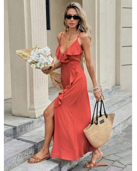 Elegant long sling asymmetry slit dress