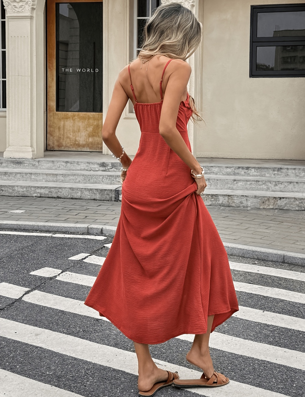Elegant long sling asymmetry slit dress