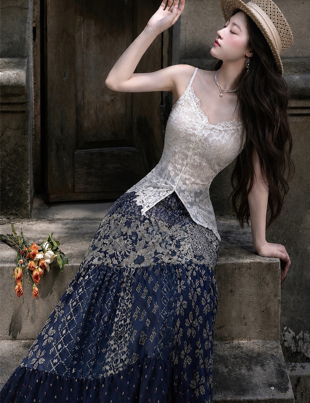 Printing irregular France style skirt a set for women