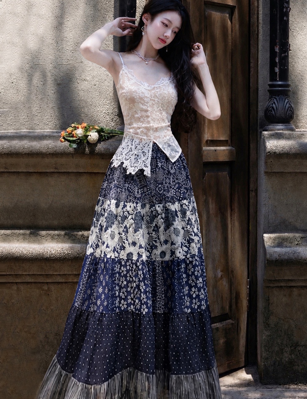 Printing irregular France style skirt a set for women