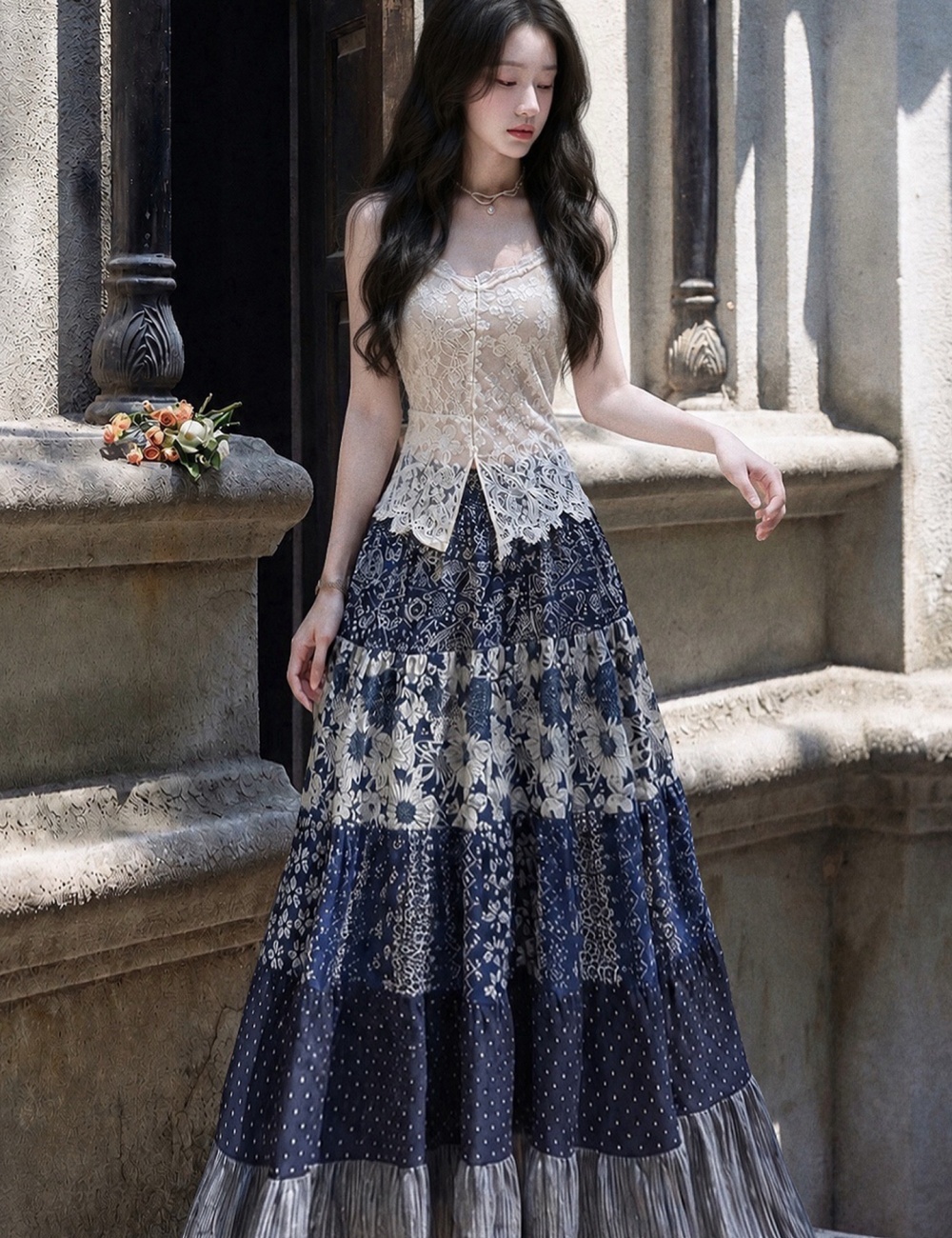 Printing irregular France style skirt a set for women