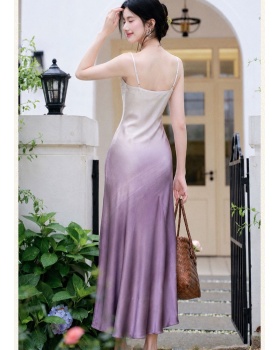 Gradient tender long dress France style dress