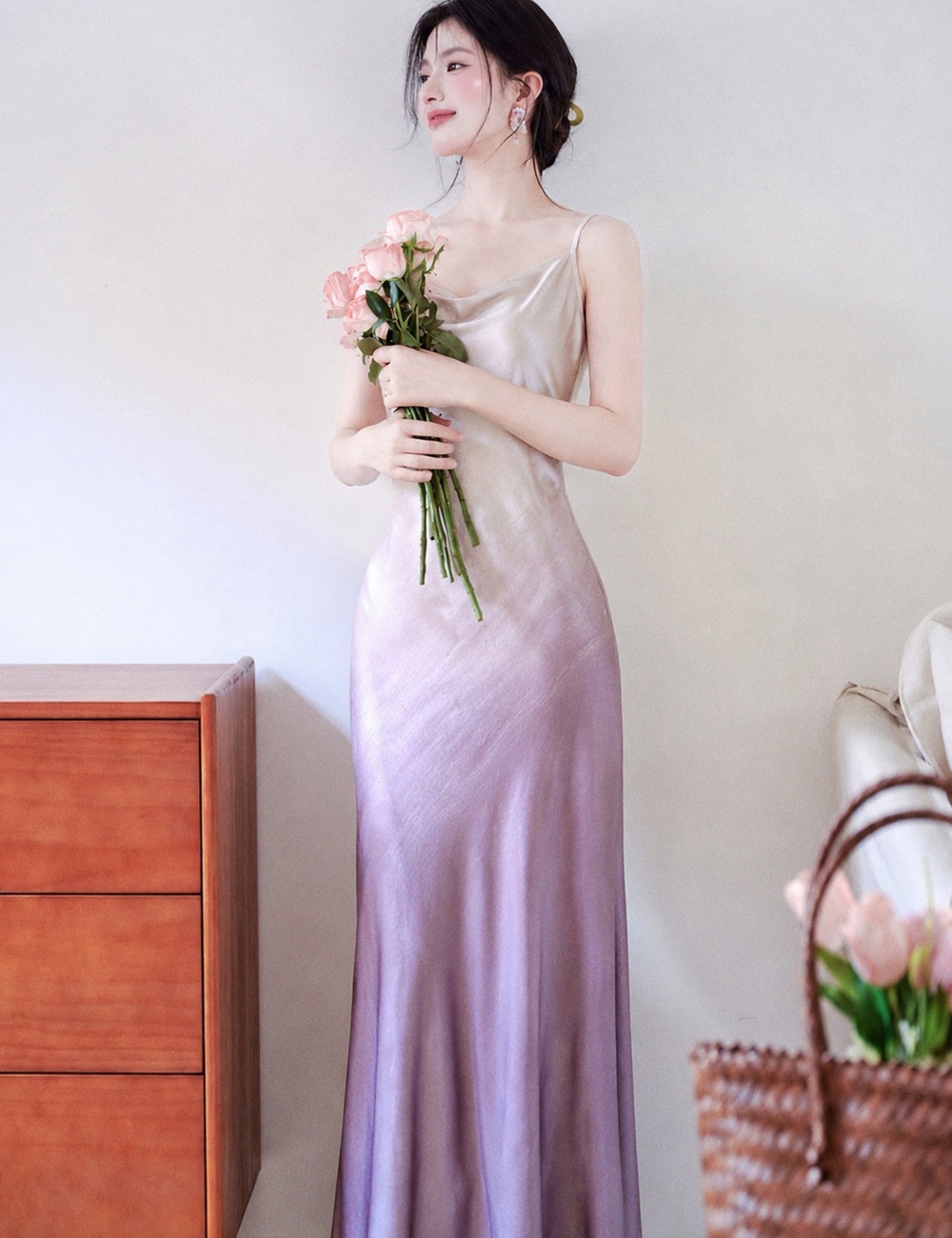 Gradient tender long dress France style dress