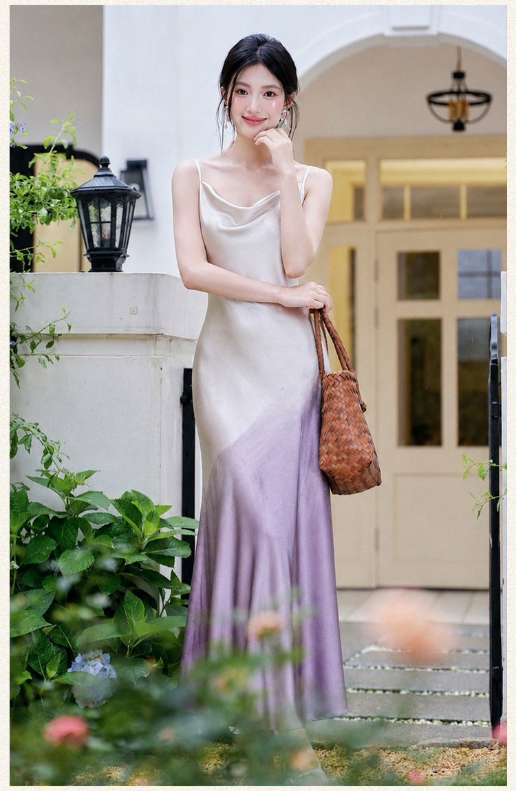 Gradient tender long dress France style dress