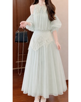 Western style tops strapless long skirt a set for women