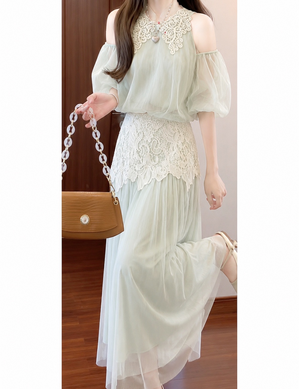 Western style tops strapless long skirt a set for women