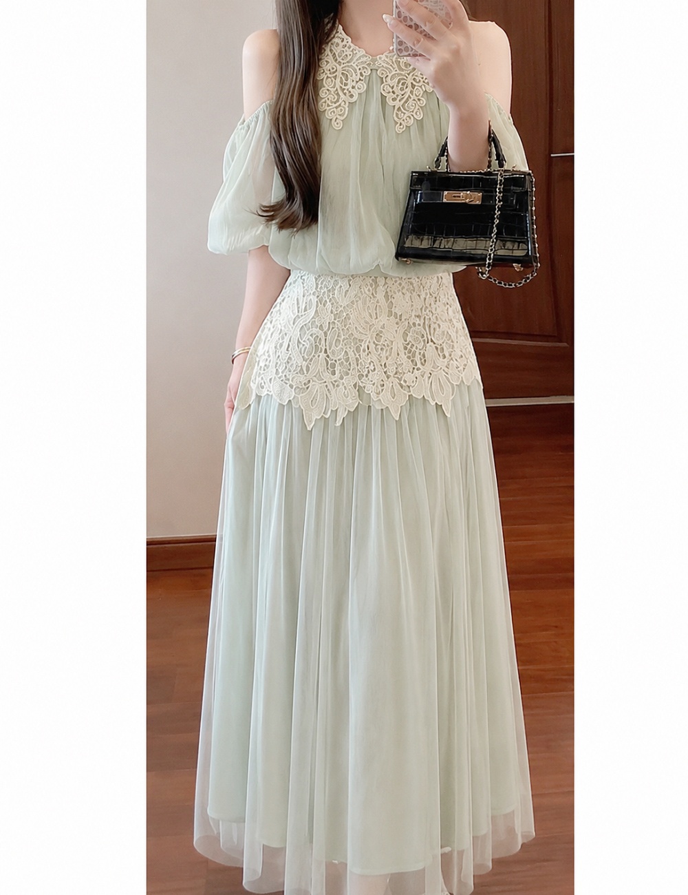 Western style tops strapless long skirt a set for women