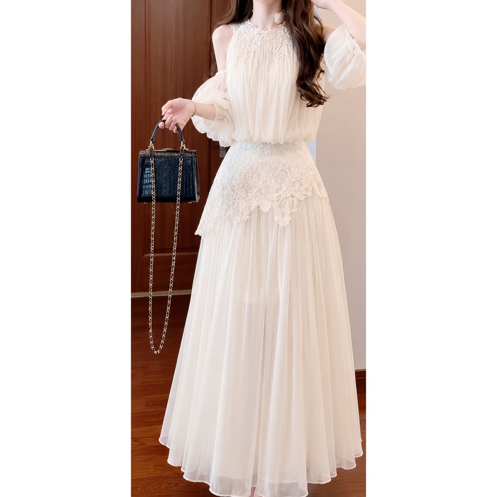 Western style tops strapless long skirt a set for women