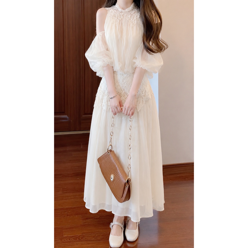 Western style tops strapless long skirt a set for women