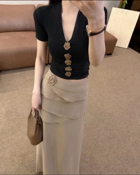Fashion cake V-neck tops slim Korean style skirt 2pcs set