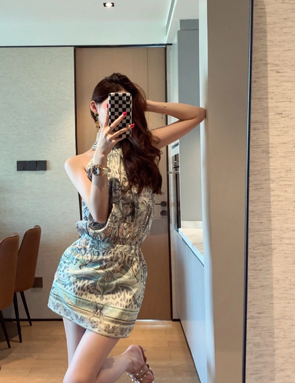 Printing rhinestone slim temperament dress for women