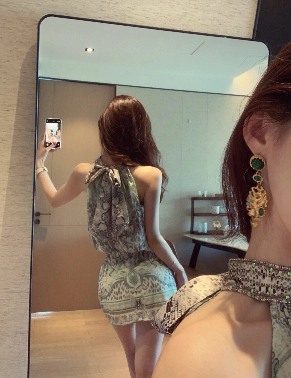 Printing rhinestone slim temperament dress for women