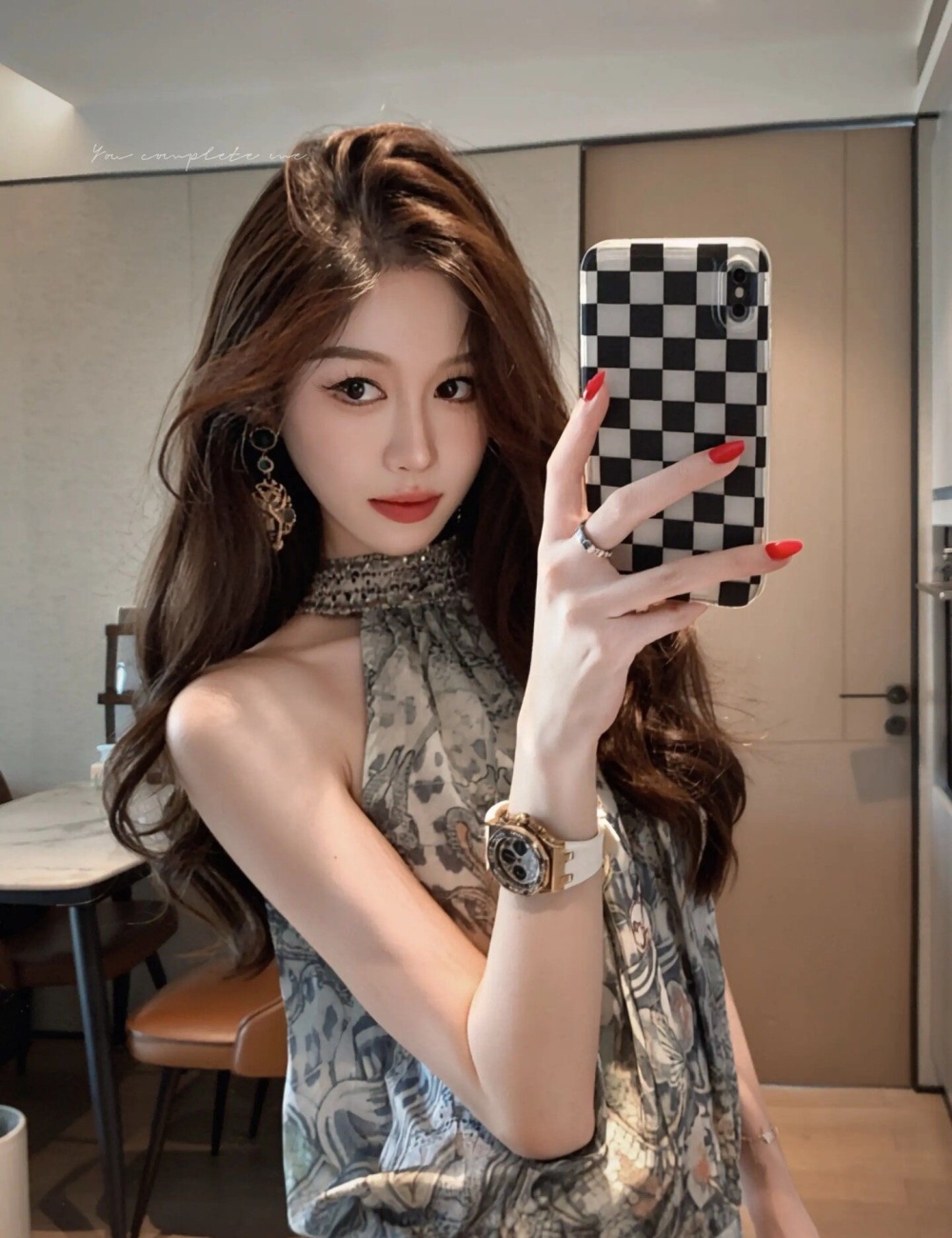 Printing rhinestone slim temperament dress for women