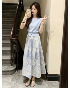 Pinched waist summer long skirt fashion tops a set