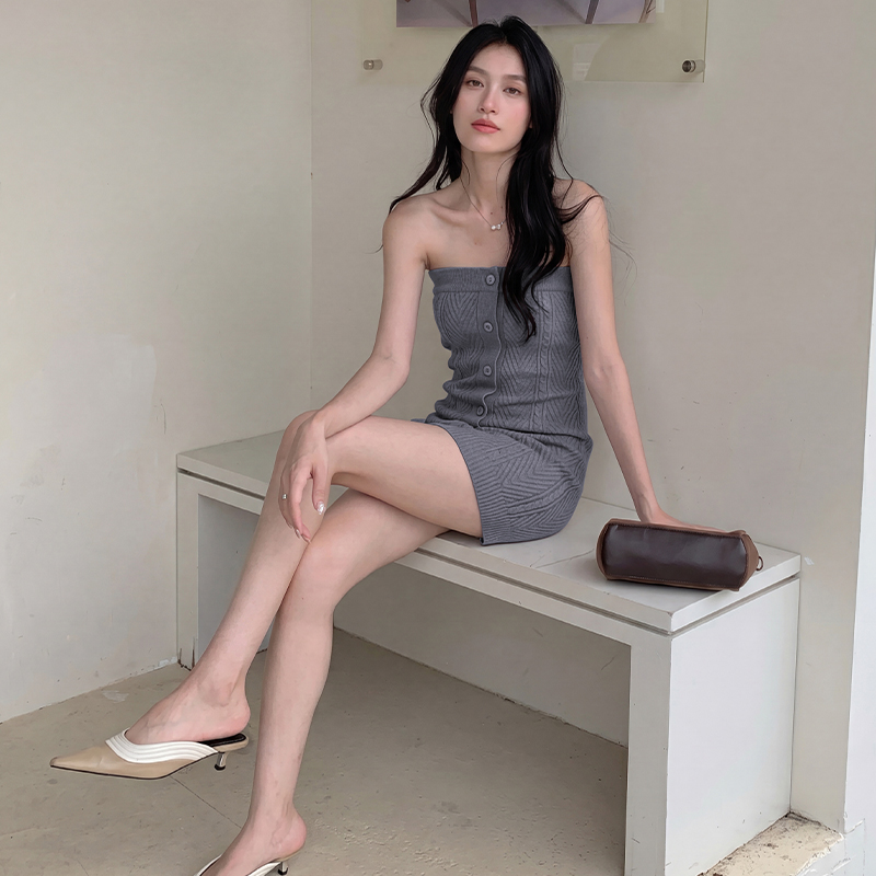 Wrapped chest summer dress knitted T-back for women