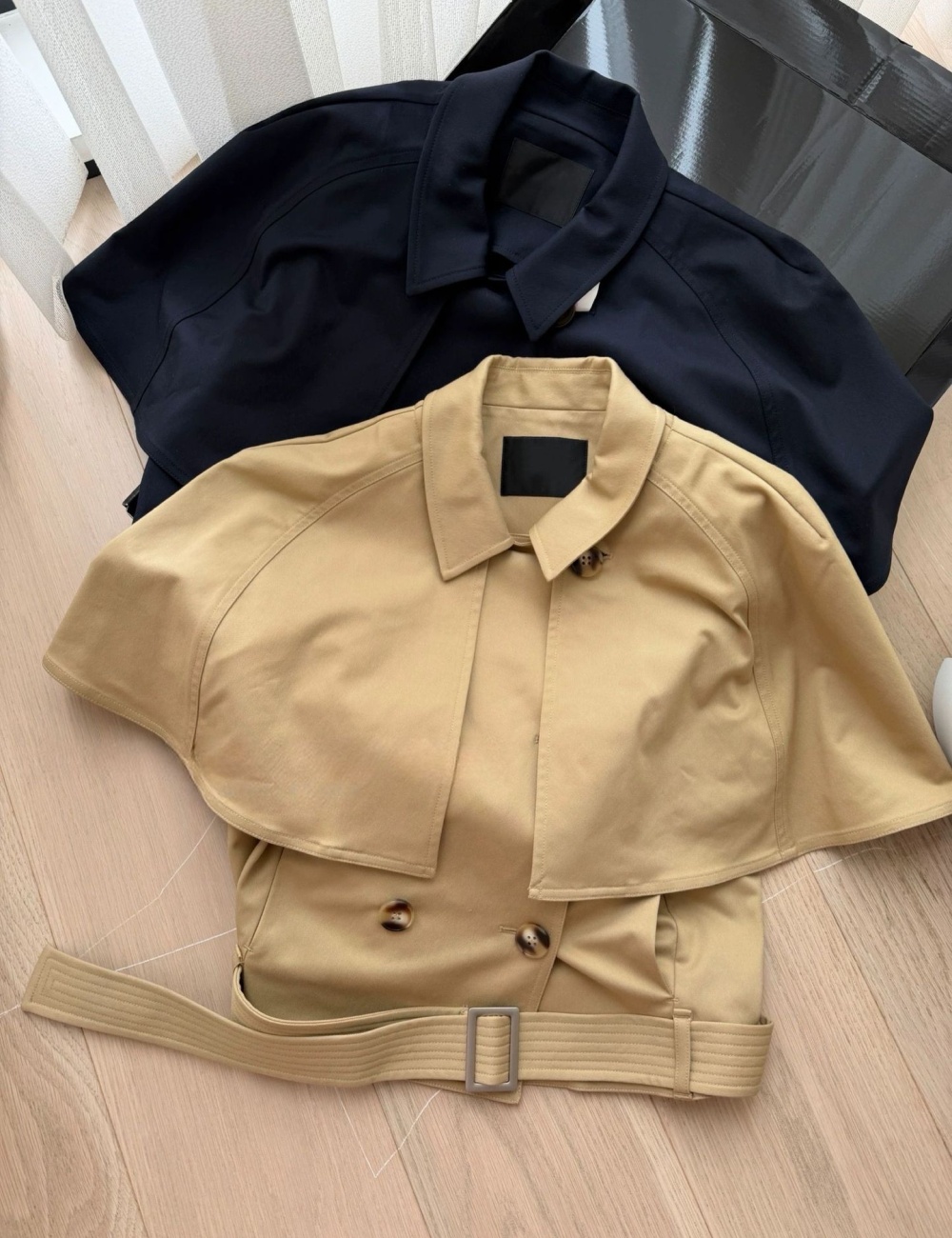 Khaki navy-blue cloak removable jacket 2pcs set