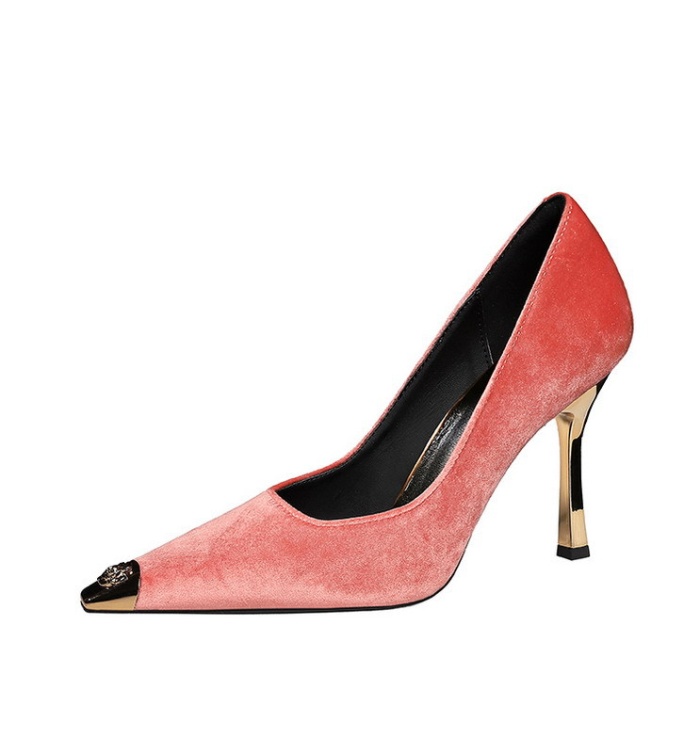 Metal plush stilettos European style pointed shoes