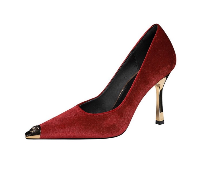 Metal plush stilettos European style pointed shoes