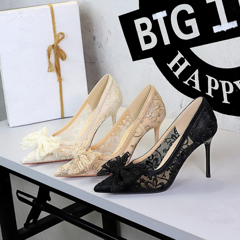 Bow wedding shoes European style high-heeled shoes