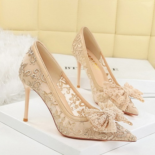 Bow wedding shoes European style high-heeled shoes