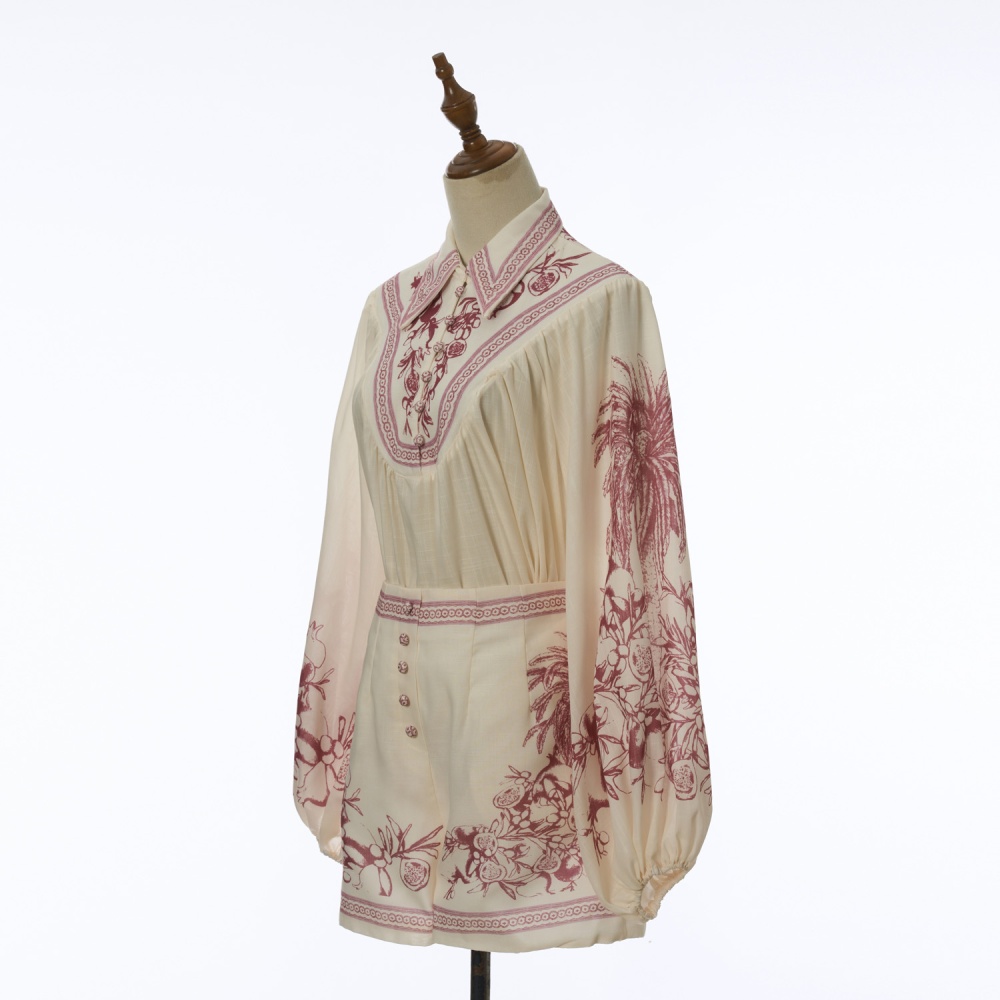 Printing retro shorts loose flowers shirt a set