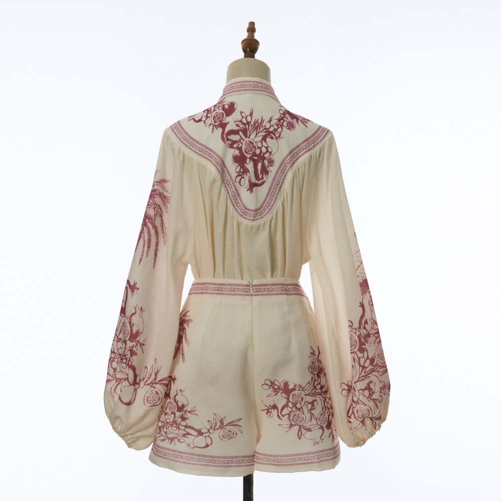 Printing retro shorts loose flowers shirt a set
