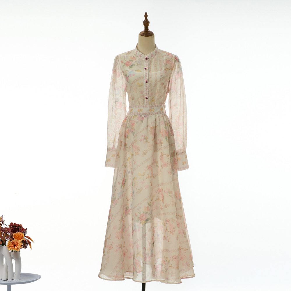 Long printing colors buckle diamond elegant skirt a set