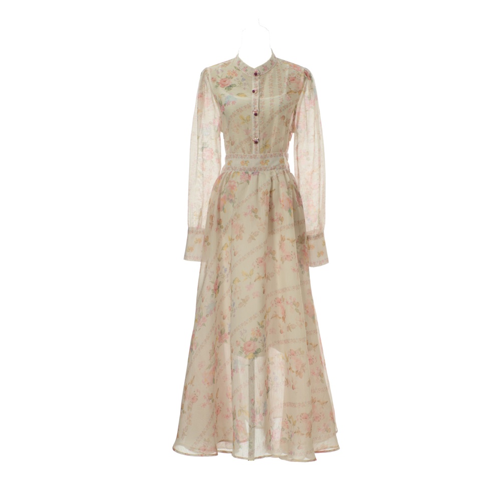 Long printing colors buckle diamond elegant skirt a set