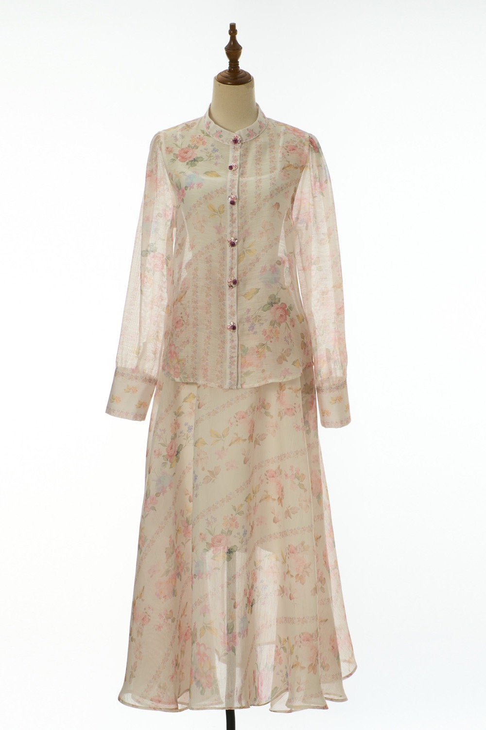 Long printing colors buckle diamond elegant skirt a set