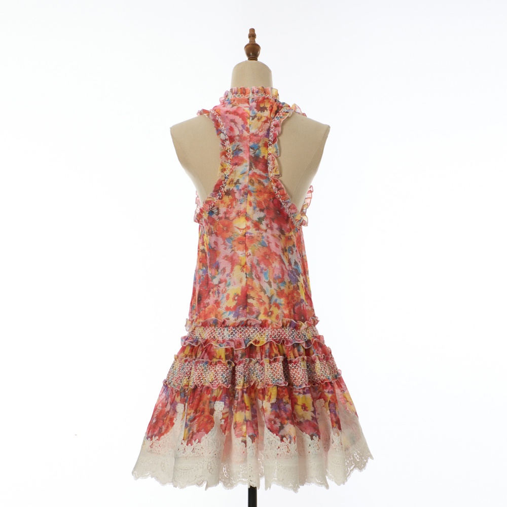 Thick and disorderly floral T-back vacation jumpsuit