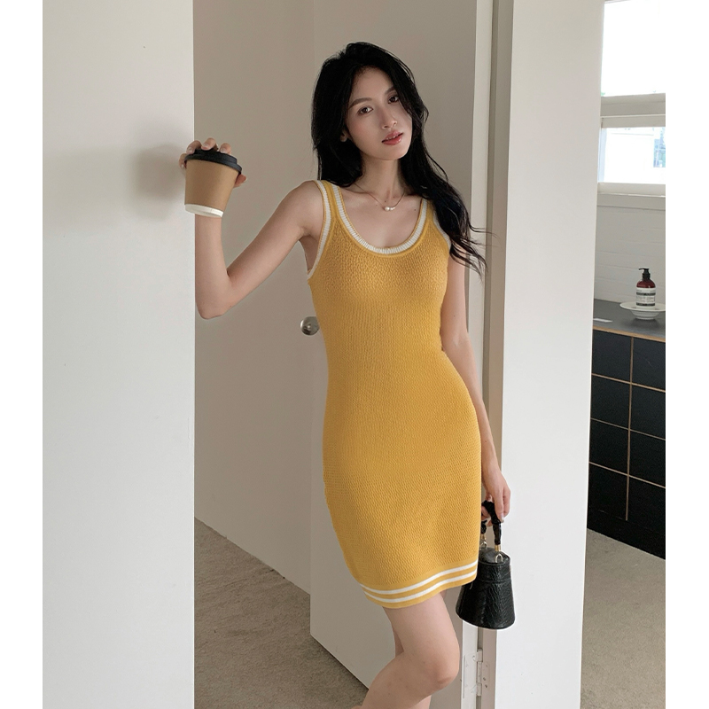 Knitted temperament dress small fellow T-back for women