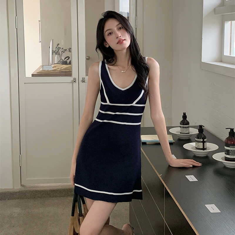 Pinched waist summer dress chanelstyle vest for women