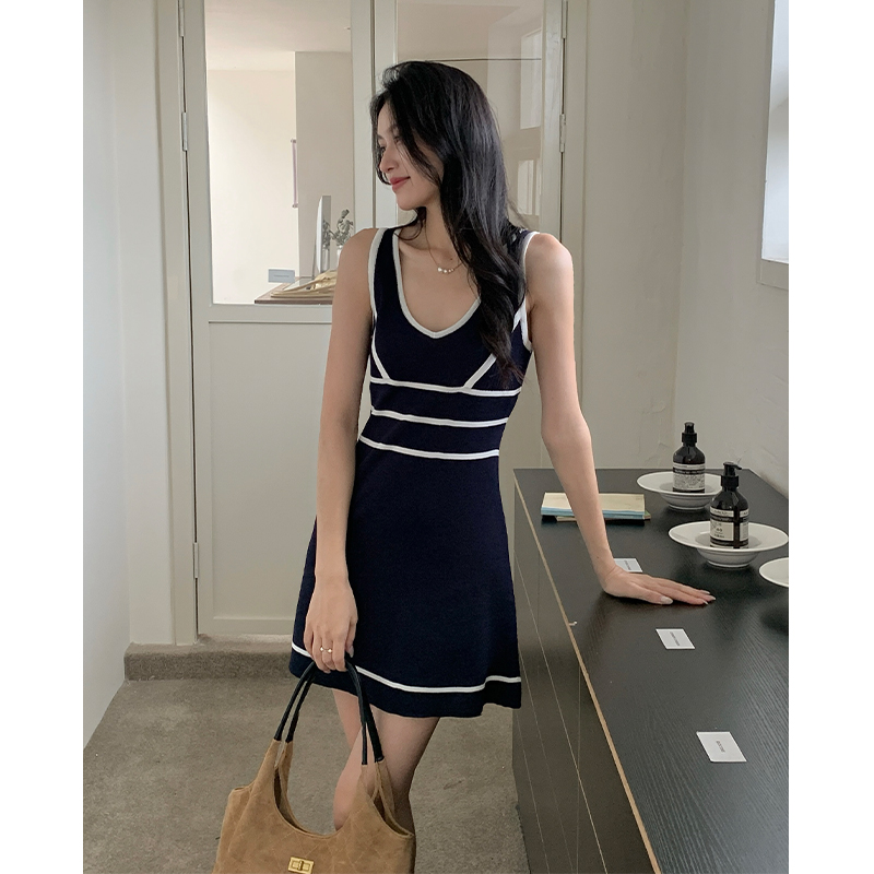 Pinched waist summer dress chanelstyle vest for women