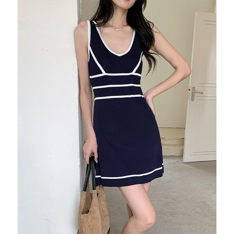 Pinched waist summer dress chanelstyle vest for women