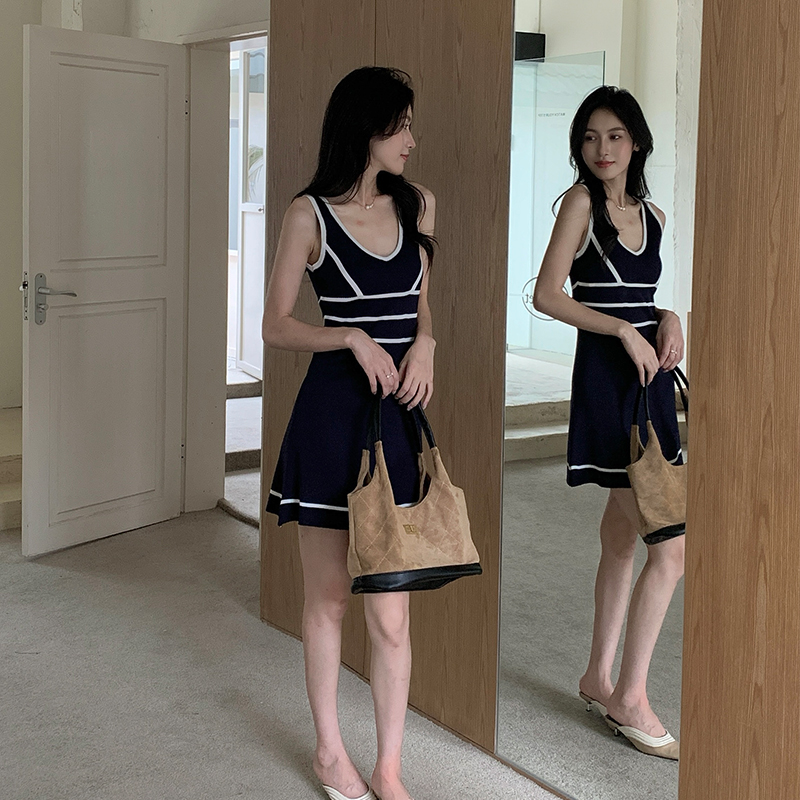 Pinched waist summer dress chanelstyle vest for women