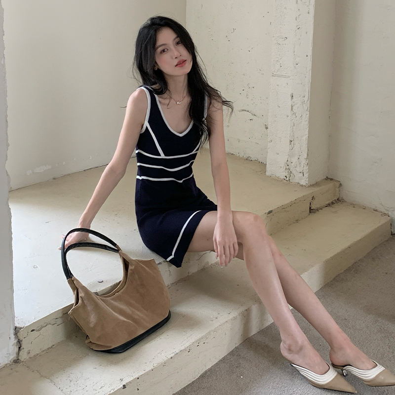 Pinched waist summer dress chanelstyle vest for women
